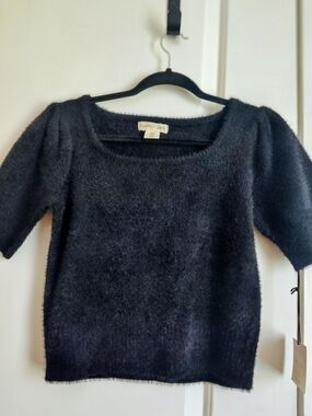 Happily Grey Black Scoop-Neck Fuzzy Knit Sweater